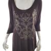 Vintage Rozmiar XL Kolor Brązowy Damask Paisley Dekolt U Tunika Bluzka Rękaw 3/4