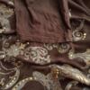 Vintage Rozmiar XL Kolor Brązowy Damask Paisley Dekolt U Tunika Bluzka Rękaw 3/4