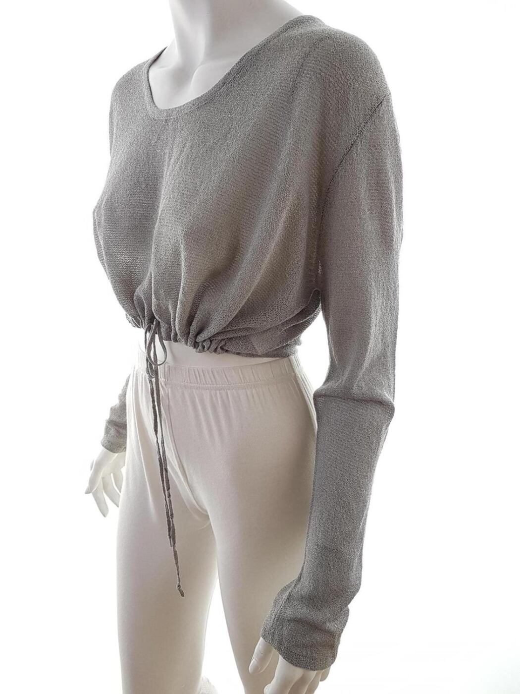 Intown Rozmiar M Kolor Szary Okrągły dekolt Bluzka Crop Top Długi rękaw Materiał Akryl