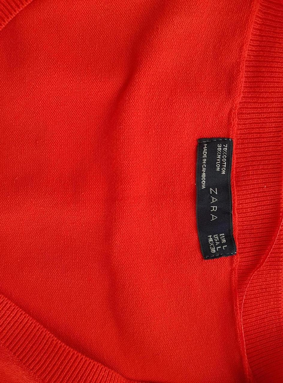 Zara Rozmiar L Kolor Czerwony Okrągły dekolt T-Shirt Krótki rękaw Materiał Bawełna