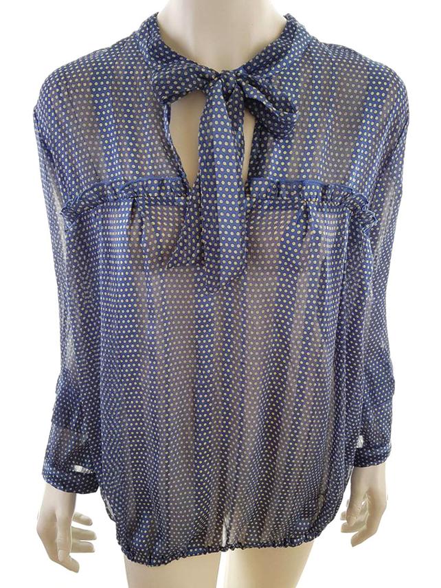 Amy Gee Rozmiar 48/44 Kolor Granatowy Grochy Halter Bluzka Długi rękaw