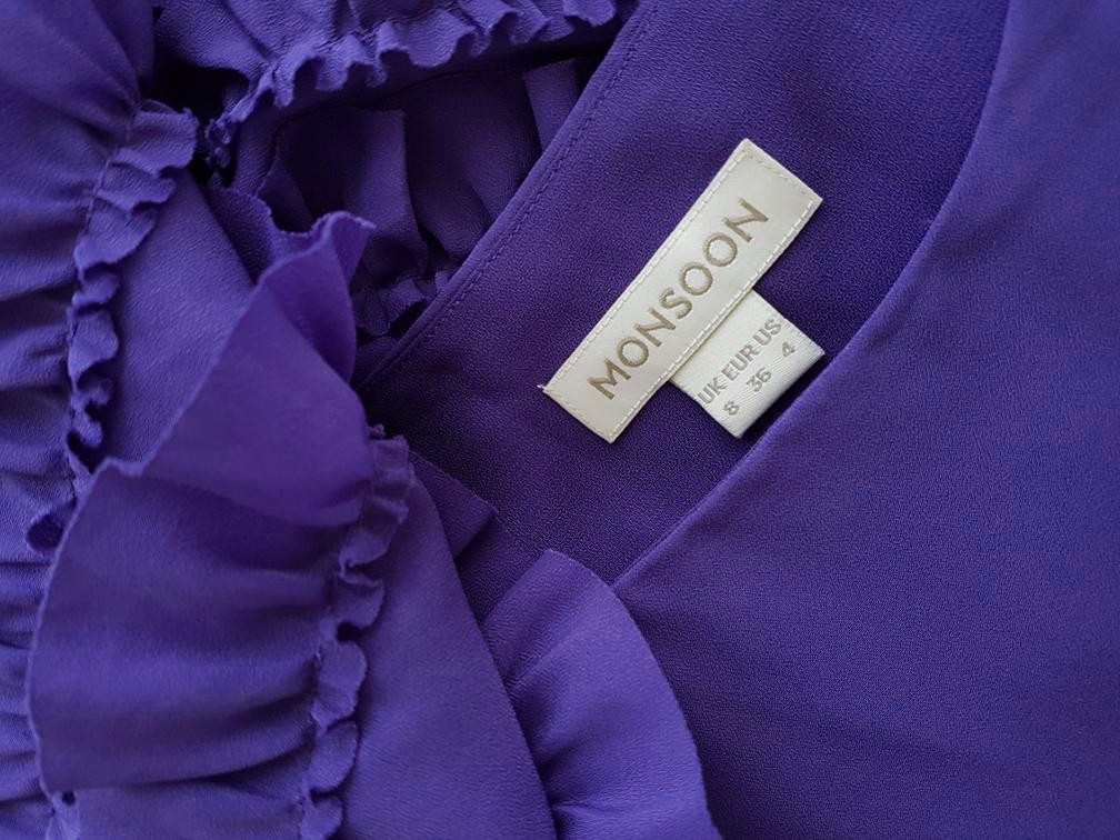 Monsoon Rozmiar 36 Kolor Fioletowy Okrągły dekolt Sukienka Bodycon Bezrękawnik Do Kolan Monsoon Rozmiar 36 Kolor Fioletowy Okrągły dekolt Sukienka Bodycon Bezrękawnik Do Kolan