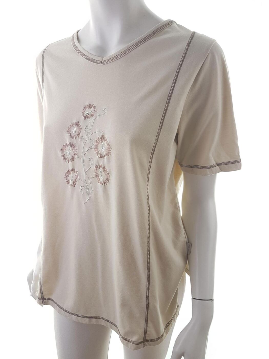 20180818_144736.jpg Zazar Rozmiar 42/44 Kolor Beżowy Crew Neck Bluzka Krótki rękaw Materiał Bawełna