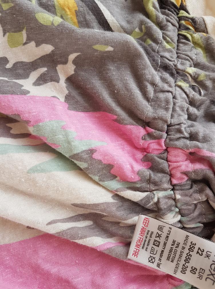 20180820_134930.jpg Next Rozmiar 22 (50) Kolor Beżowy Roślinny Liście Okrągły dekolt Bluzka Krótki rękaw Materiał Bawełna