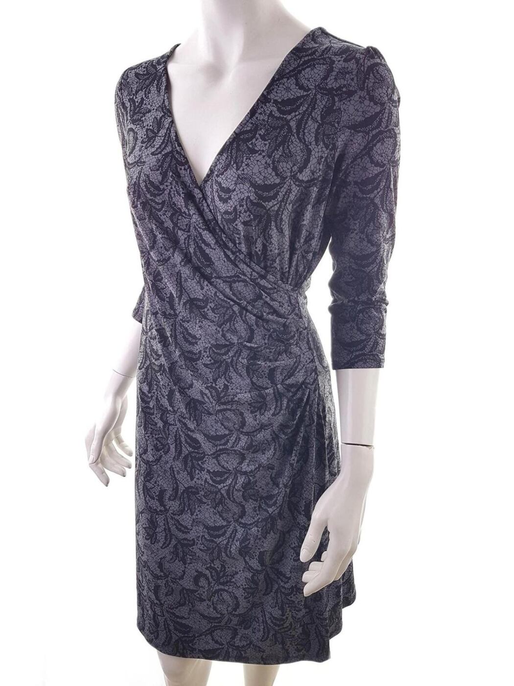 Laura ashley Rozmiar 38 Kolor Szary W serek Sukienka Zawijana Rękaw 3/4 Do Kolan