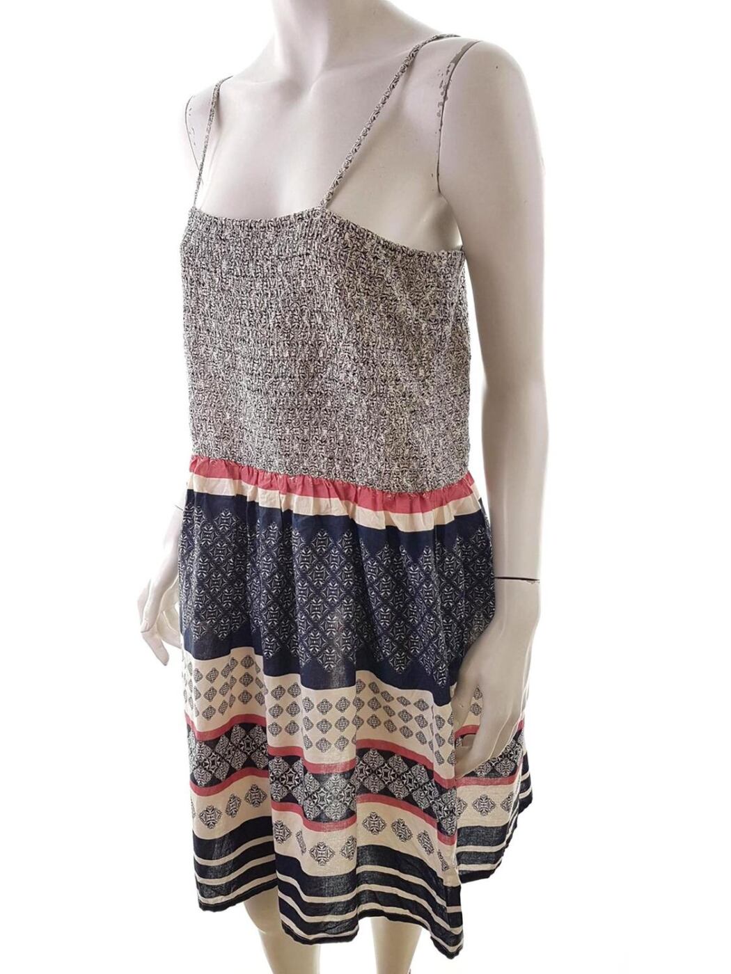 Vintage Rozmiar 46 Kolor Granatowy Kwadratowy dekolt Sukienka Letnia Bezrękawnik Do Kolan Vintage Rozmiar 46 Kolor Granatowy Kwadratowy dekolt Sukienka Letnia Bezrękawnik Do Kolan
