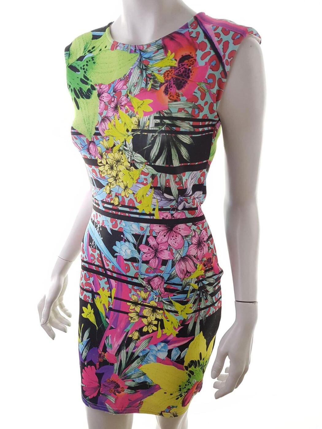 River island Rozmiar 10 (38) Kolor Różowy Okrągły dekolt Sukienka Bodycon Bezrękawnik Do Kolan