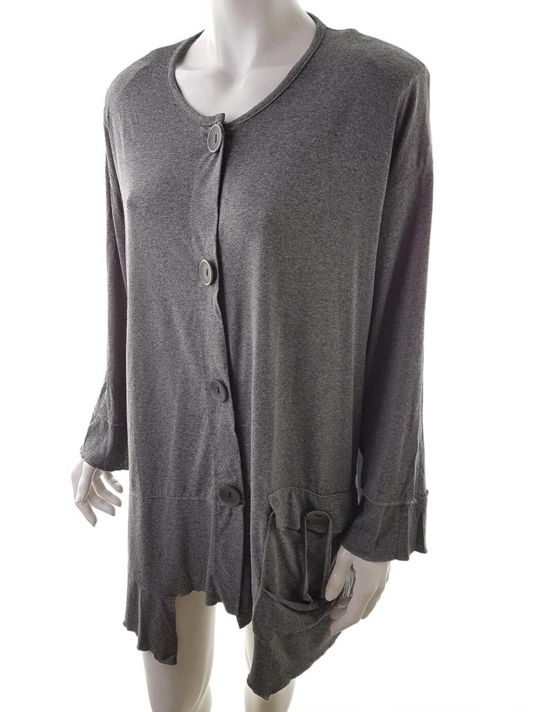 AKH Fashion Germany Rozmiar XXL Kolor Szary Crew Neck Długi Zapinany Kardigan Rękaw 3/4 Materiał Wiskoza Cienka dzianina