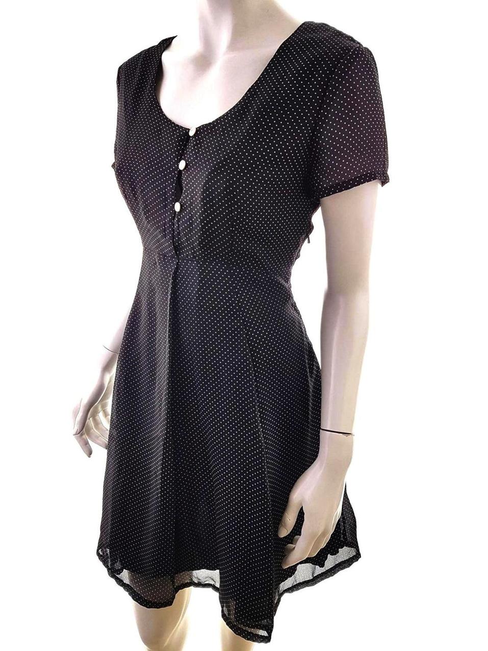 Vintage Rozmiar 38 Kolor Czarny Okrągły dekolt Sukienka A-Line Krótki rękaw Do Kolan Vintage Rozmiar 38 Kolor Czarny Okrągły dekolt Sukienka A-Line Krótki rękaw Do Kolan