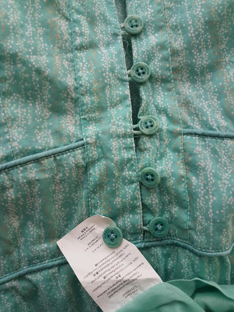 InWear Rozmiar 34 Kolor Turkusowy Kołnierz Sukienka A-Line Krótki rękaw Midi Materiał Bawełna 100%