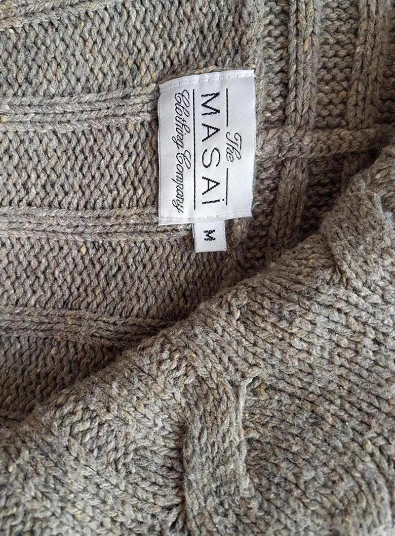 The Masai Rozmiar M Kolor Beżowy W serek Długi Otwarty Kardigan Rękaw 3/4 Materiał Bawełna Dzianina kablowa