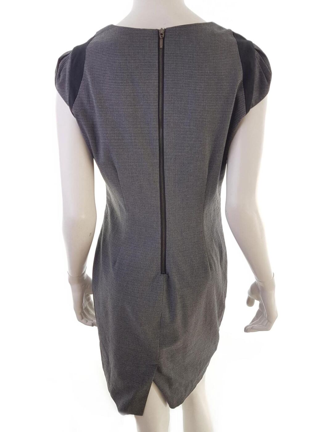 ZARA BASIC Rozmiar L Kolor Szary Okrągły dekolt Sukienka A-Line Krótki rękaw Do Kolan
