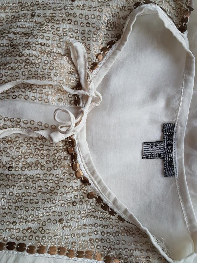 BANDOLERA Rozmiar 38 Kolor Kremowy Keyhole Crew Neck Sukienka Mini Długi rękaw Krótka Materiał Bawełna