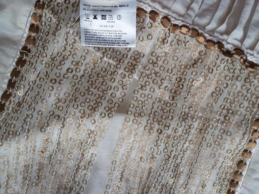 BANDOLERA Rozmiar 38 Kolor Kremowy Keyhole Crew Neck Sukienka Mini Długi rękaw Krótka Materiał Bawełna