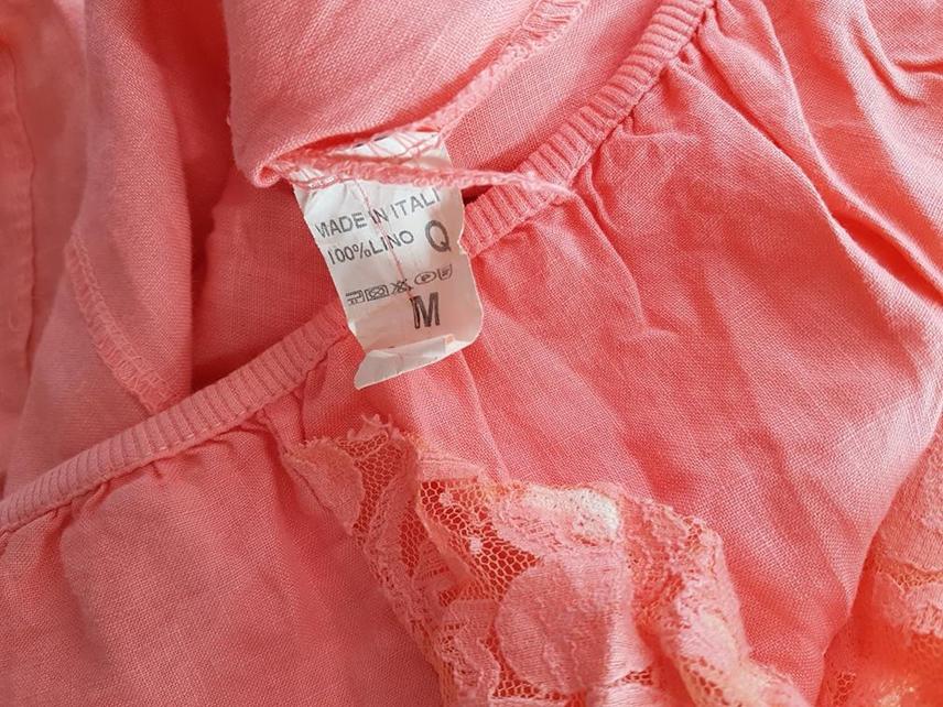 Made in Italy Rozmiar M Kolor Różowy Dekolt U Sukienka Letnia Bezrękawnik Do Kolan Materiał Len 100%