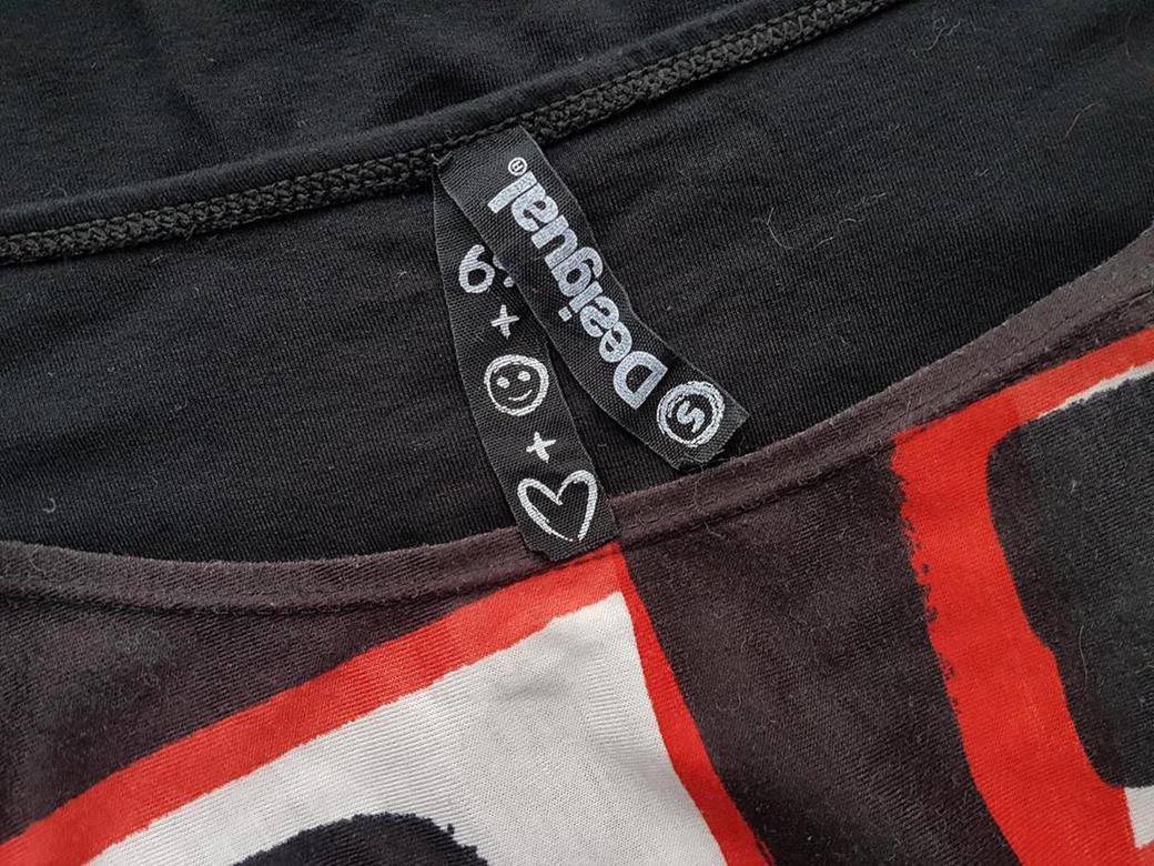 DESIGUAL Rozmiar S Kolor Czarny Geometryczny W łódkę Tunika Bluzka Krótki rękaw Materiał Wiskoza