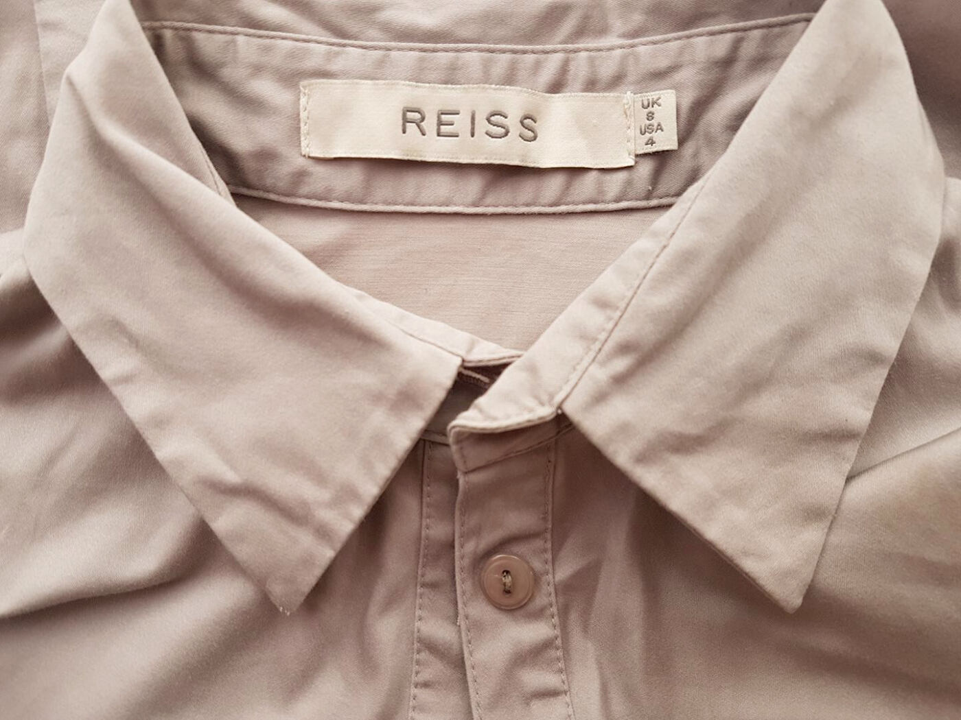 Reiss Rozmiar 8 (36) Kolor Beżowy Kołnierz Sukienka Koszulowa Krótki rękaw Midi Reiss Rozmiar 8 (36) Kolor Beżowy Kołnierz Sukienka Koszulowa Krótki rękaw Midi