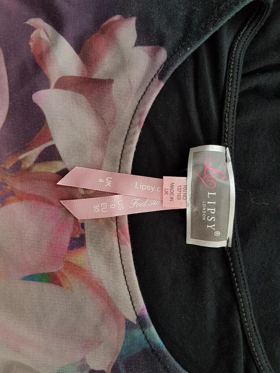 Lipsy Rozmiar 30 Kolor Czarny Okrągły dekolt Sukienka Bodycon Długi rękaw Do Kolan
