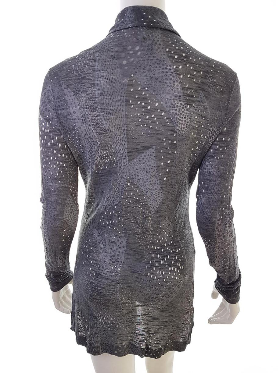 Kenzo Jungle Rozmiar M Kolor Szary Panterka Kołnierz Tunika Popover Bluzka Długi rękaw Materiał Wiskoza Kenzo Jungle Rozmiar M Kolor Szary Panterka Kołnierz Tunika Popover Bluzka Długi rękaw Materiał Wiskoza