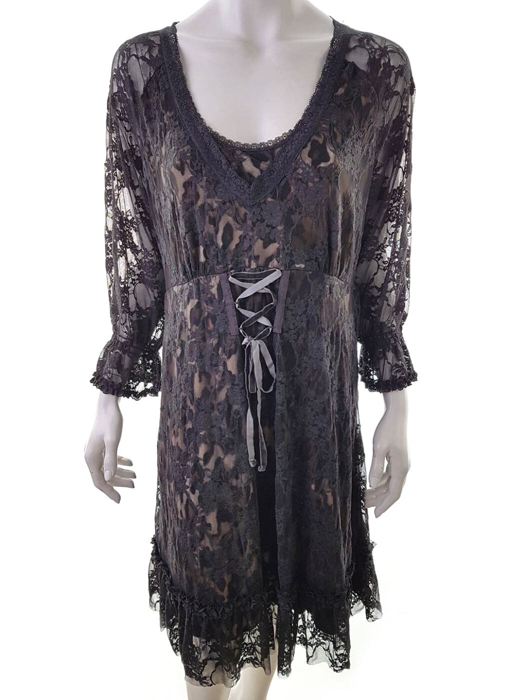 Cream Rozmiar XL Kolor Szary Okrągły dekolt Sukienka Sheath Rękaw 3/4 Do Kolan