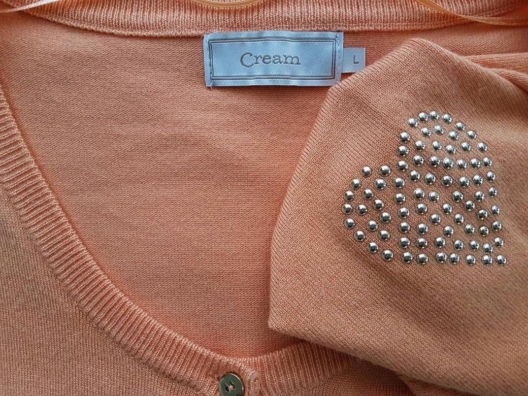 20181010_123740.jpg Cream Rozmiar L Kolor Pomarańczowy Crew Neck Kardigan Zapinany Długi rękaw Materiał Wiskoza Cienka dzianina