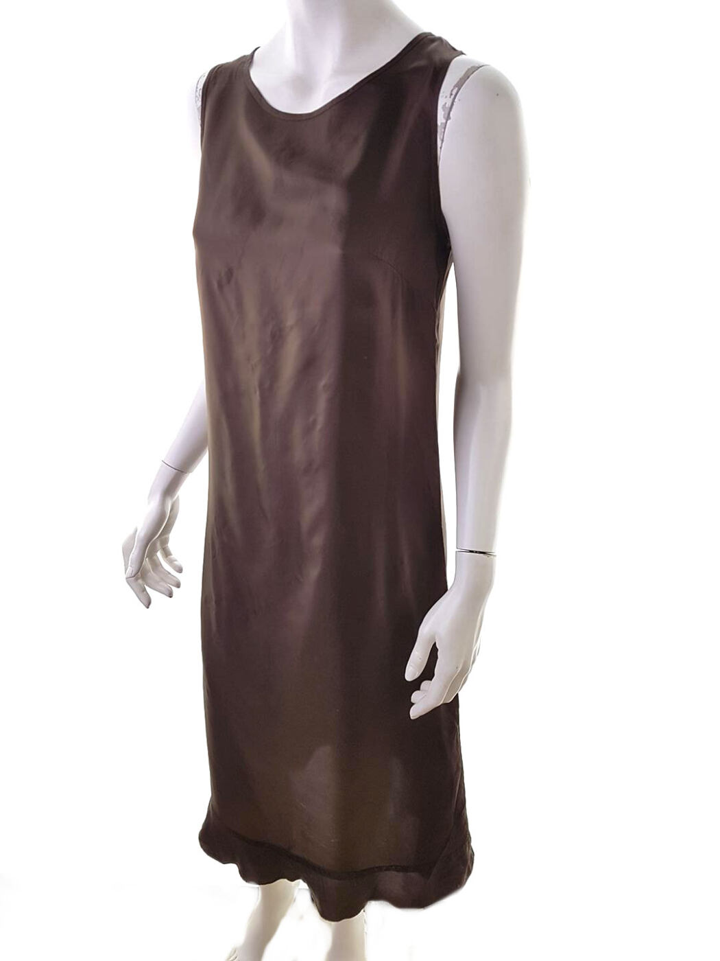 Day Birger Et Mikkelsen Rozmiar S Kolor Brązowy Okrągły dekolt Sukienka Prostokątna Bezrękawnik Midi Materiał Rayon 100%