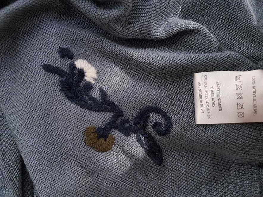20181011_123625.jpg Mywear Rozmiar 40/42 Kolor Niebieski W serek Długi Zapinany Kardigan Długi rękaw Materiał Akryl 100% Cienka dzianina