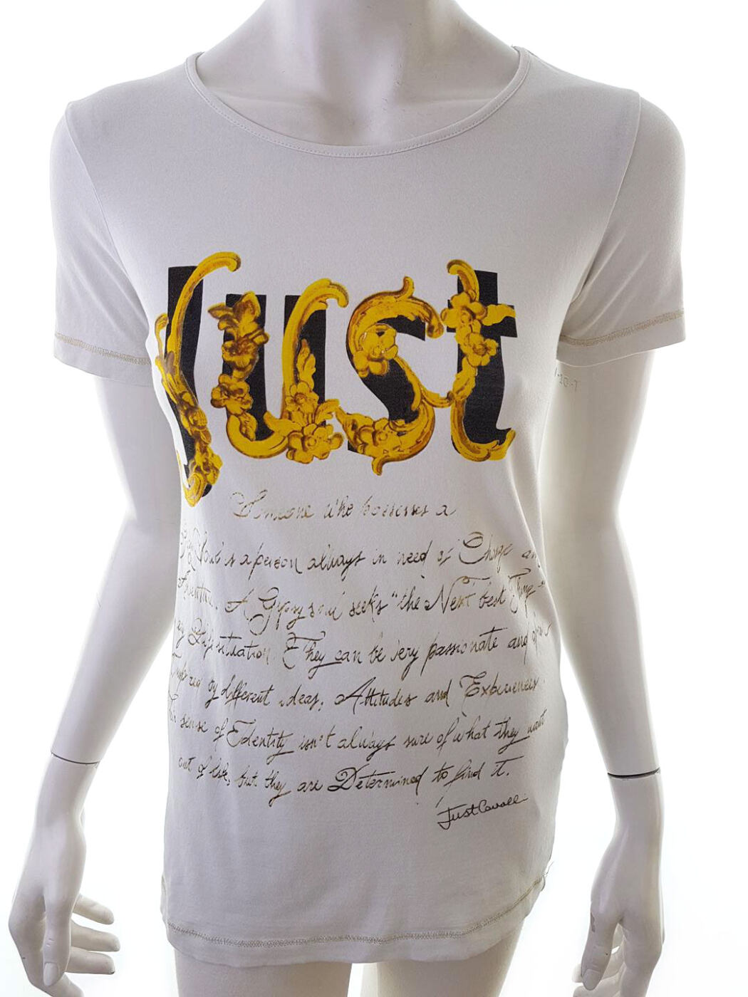 Just Cavalli Rozmiar M Kolor Biały Okrągły dekolt T-Shirt Krótki rękaw Materiał Bawełna