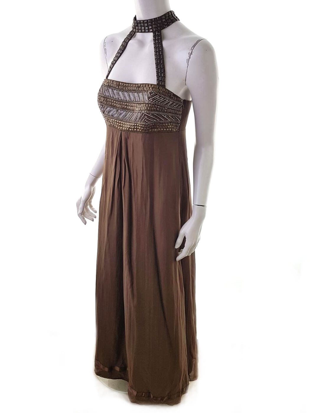 Monsoon Rozmiar 40 Kolor Brązowy Halter Sukienka Maxi Bezrękawnik Długa Materiał Jedwab 100% Monsoon Rozmiar 40 Kolor Brązowy Halter Sukienka Maxi Bezrękawnik Długa Materiał Jedwab 100%