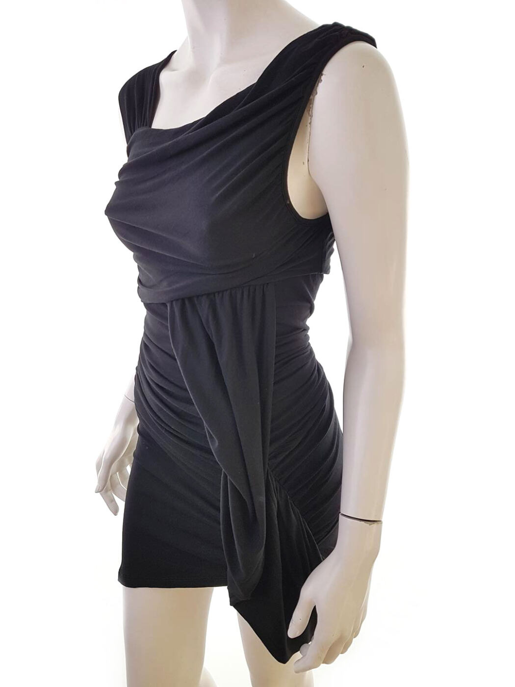 Sisley Rozmiar S Kolor Czarny Drapowany dekolt Sukienka Bodycon Bezrękawnik Midi Sisley Rozmiar S Kolor Czarny Drapowany dekolt Sukienka Bodycon Bezrękawnik Midi