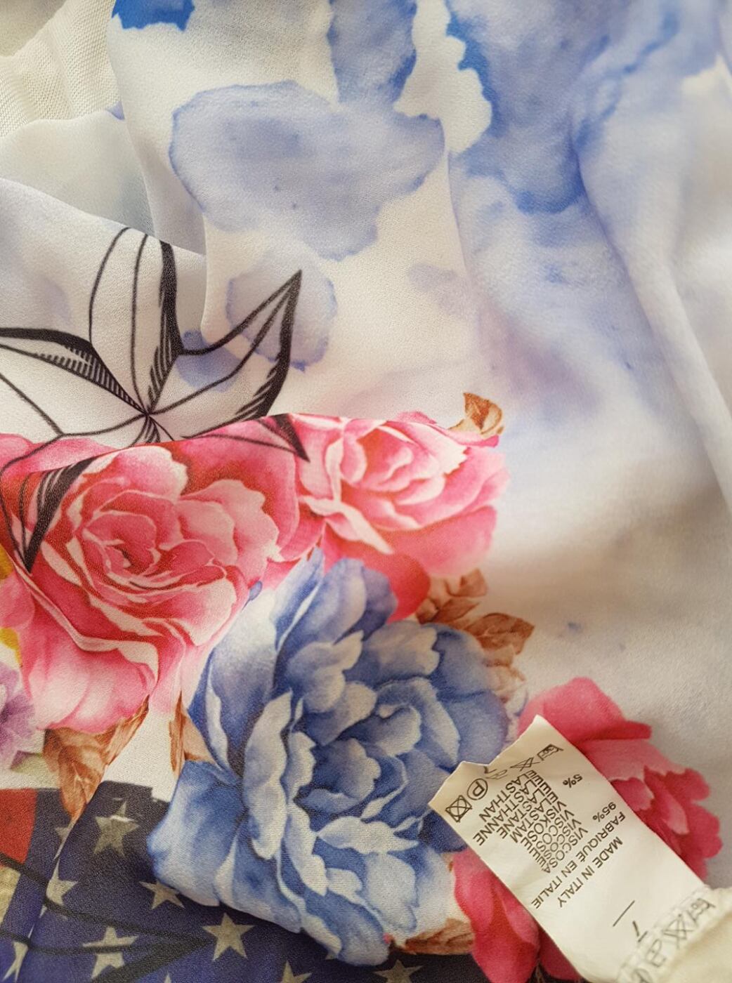 Made in Italy Rozmiar XL Kolor Niebieski Okrągły dekolt Bluzka Długi rękaw Materiał Wiskoza