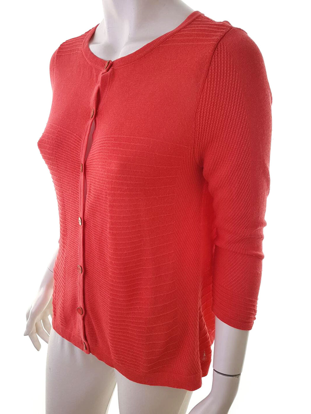 J by Jasper Conran Rozmiar 12 (40) Kolor Pomarańczowy Crew Neck Kardigan Zapinany Rękaw 3/4 Materiał Wiskoza Cienka dzianina