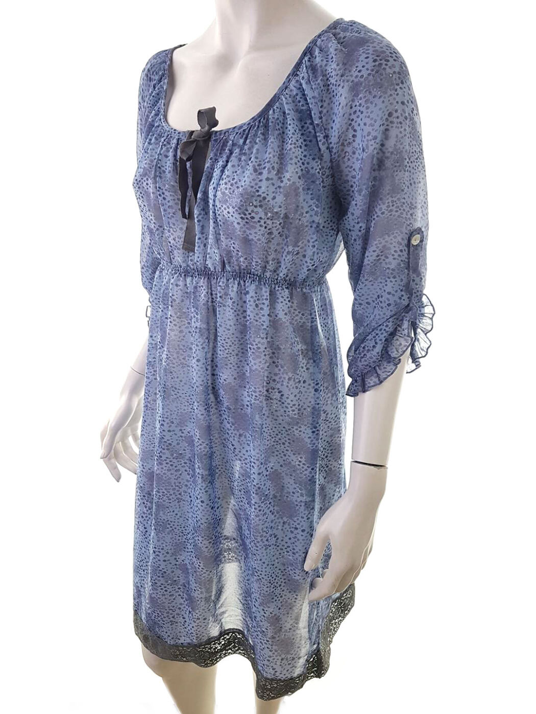 Cream Rozmiar 36 Kolor Niebieski Keyhole Crew Neck Sukienka Sheath Rękaw 3/4 Midi