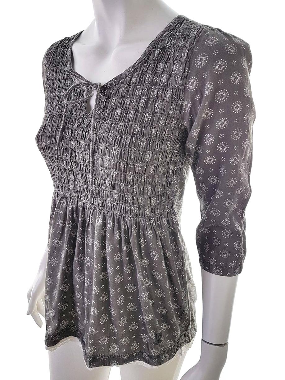 20181022_153700.jpg Hillevi Rozmiar 34 Kolor Szary Grochy Keyhole Crew Neck Bluzka Peplum Rękaw 3/4 Materiał Bawełna 100%