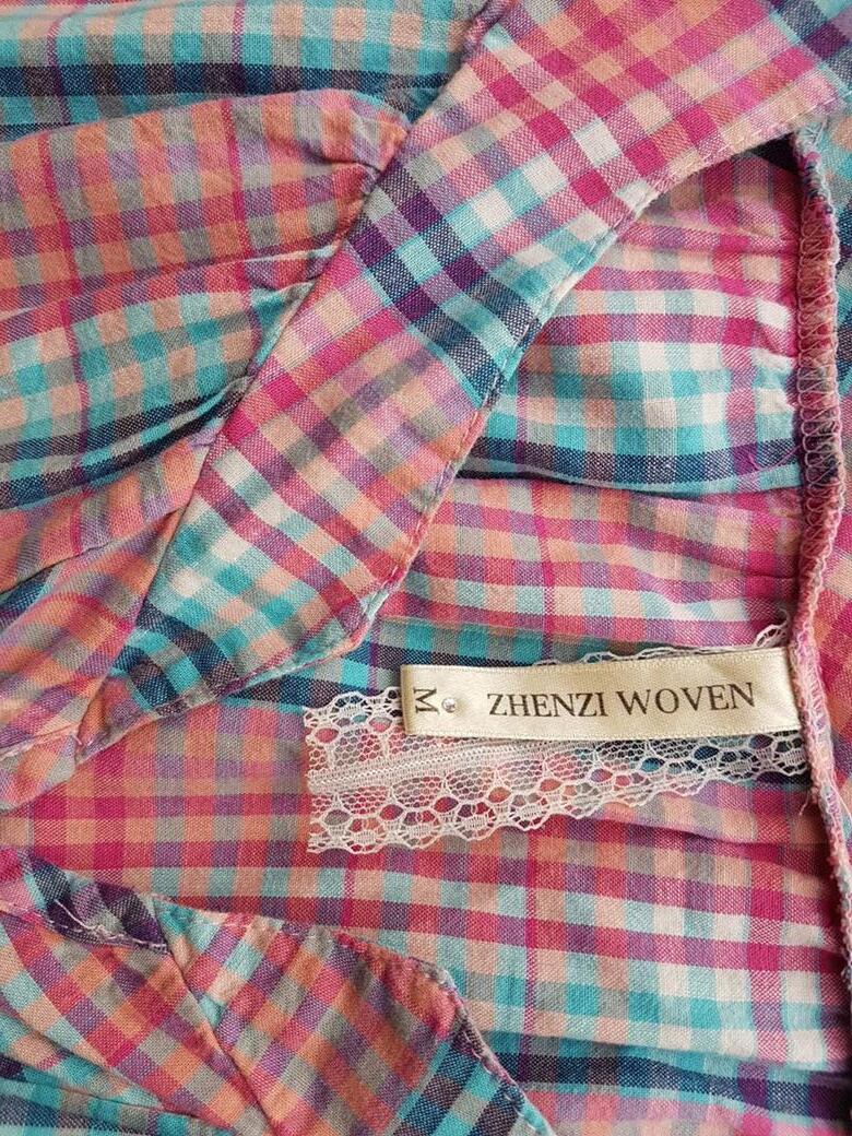 Zhenzi Rozmiar M Kolor Różowy Krata W serek Tunika Bluzka Krótki rękaw Materiał Bawełna 100%