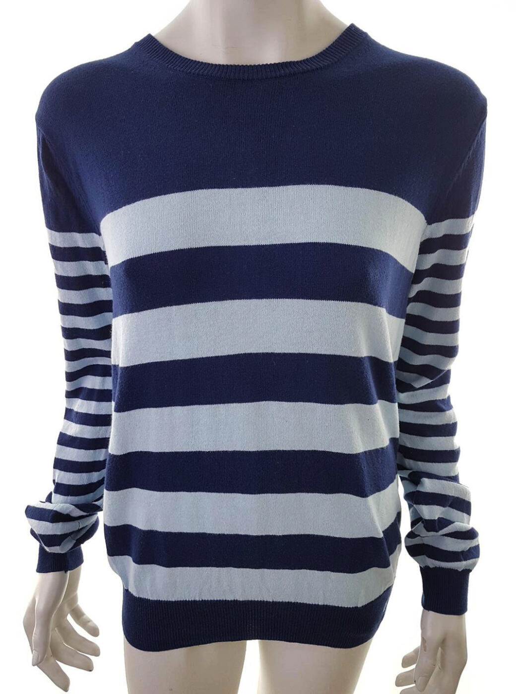 20181023_132956.jpg Crew Clothing Rozmiar 14 (42) Kolor Granatowy Pasy Crew Neck Sweter Długi rękaw Materiał Bawełna Cienka dzianina