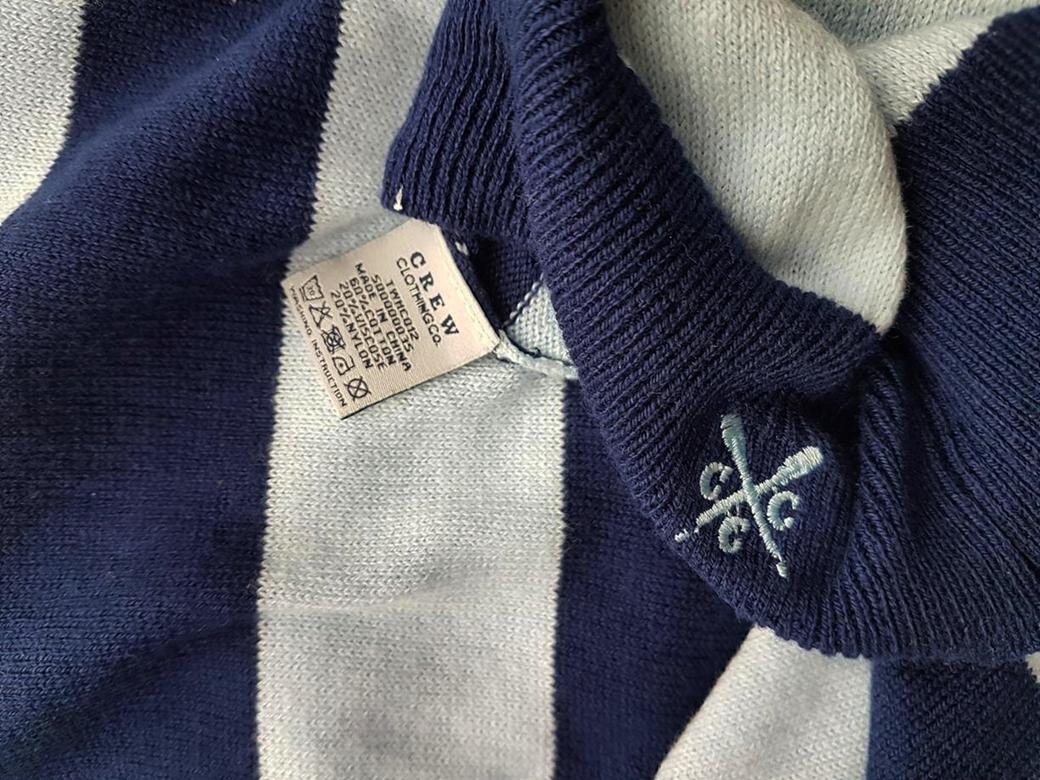 20181023_133430.jpg Crew Clothing Rozmiar 14 (42) Kolor Granatowy Pasy Crew Neck Sweter Długi rękaw Materiał Bawełna Cienka dzianina