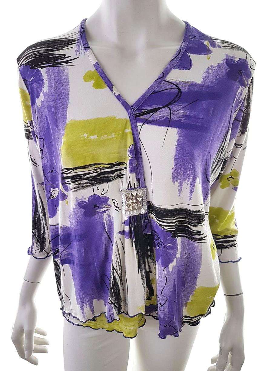 Avalon Collection Rozmiar 20 (48) Kolor Fioletowy W serek Bluzka Rękaw 3/4 Materiał Wiskoza