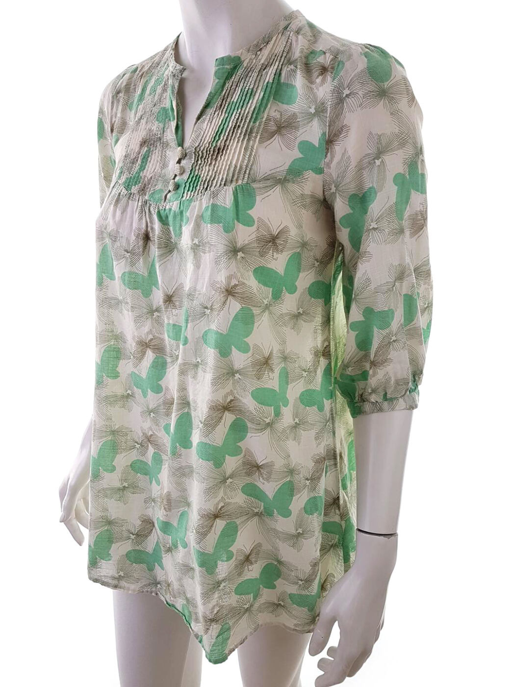 Topshop Rozmiar 8 (36) Kolor Zielony Motyle W serek Tunika Bluzka Rękaw 3/4 Materiał Bawełna 100% Topshop Rozmiar 8 (36) Kolor Zielony Motyle W serek Tunika Bluzka Rękaw 3/4 Materiał Bawełna 100%