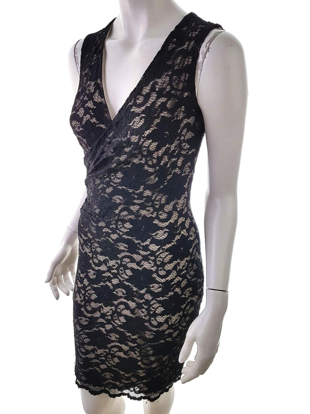 Belle Badgley Mischka Rozmiar 36 Kolor Czarny W serek Sukienka Ołówkowa Bezrękawnik Do Kolan Belle Badgley Mischka Rozmiar 36 Kolor Czarny W serek Sukienka Ołówkowa Bezrękawnik Do Kolan