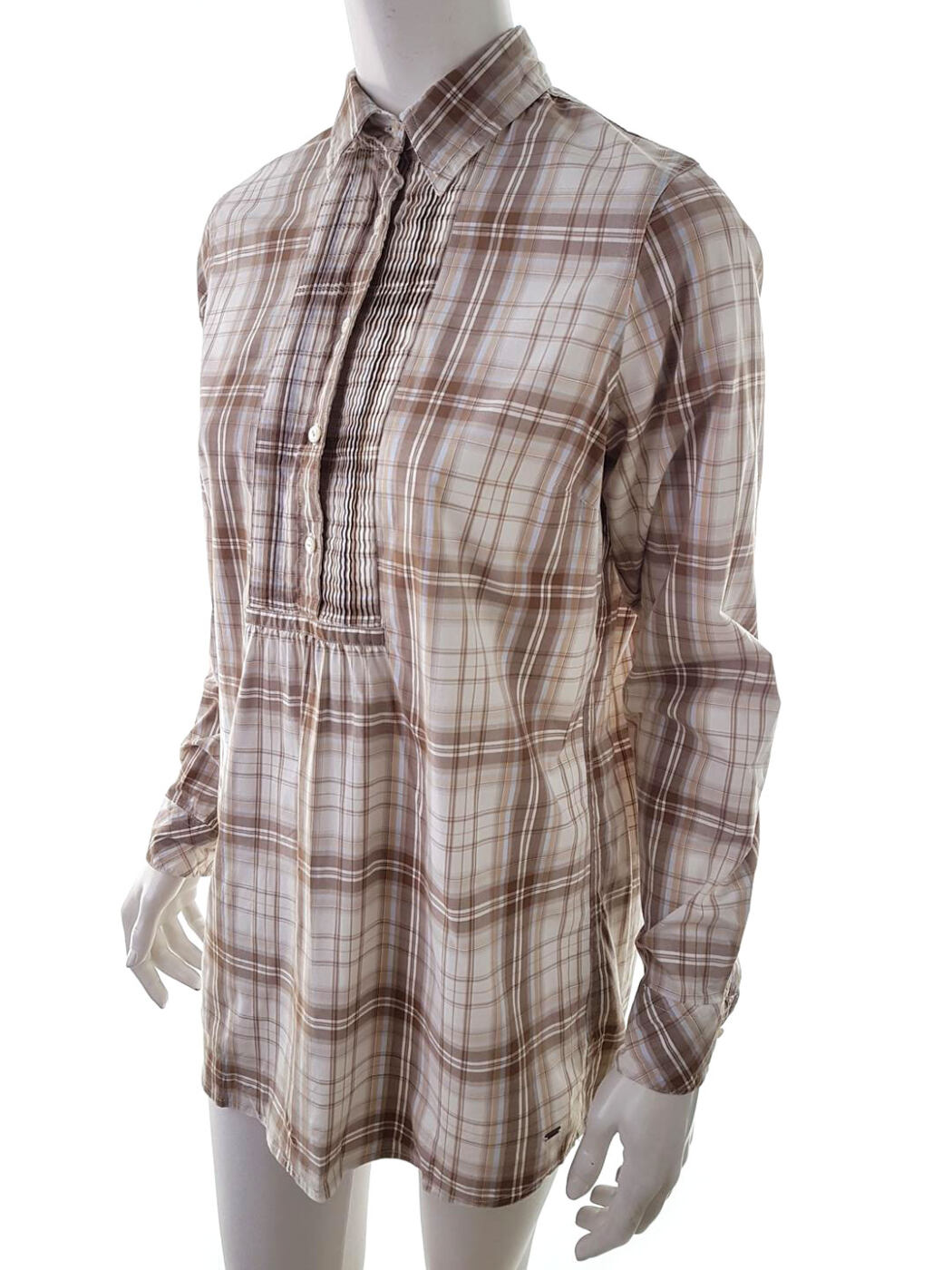 Tommy hilfiger Rozmiar 6 (34) Kolor Beżowy Krata Kołnierz Tunika Popover Bluzka Długi rękaw Materiał Bawełna Tommy hilfiger Rozmiar 6 (34) Kolor Beżowy Krata Kołnierz Tunika Popover Bluzka Długi rękaw Materiał Bawełna