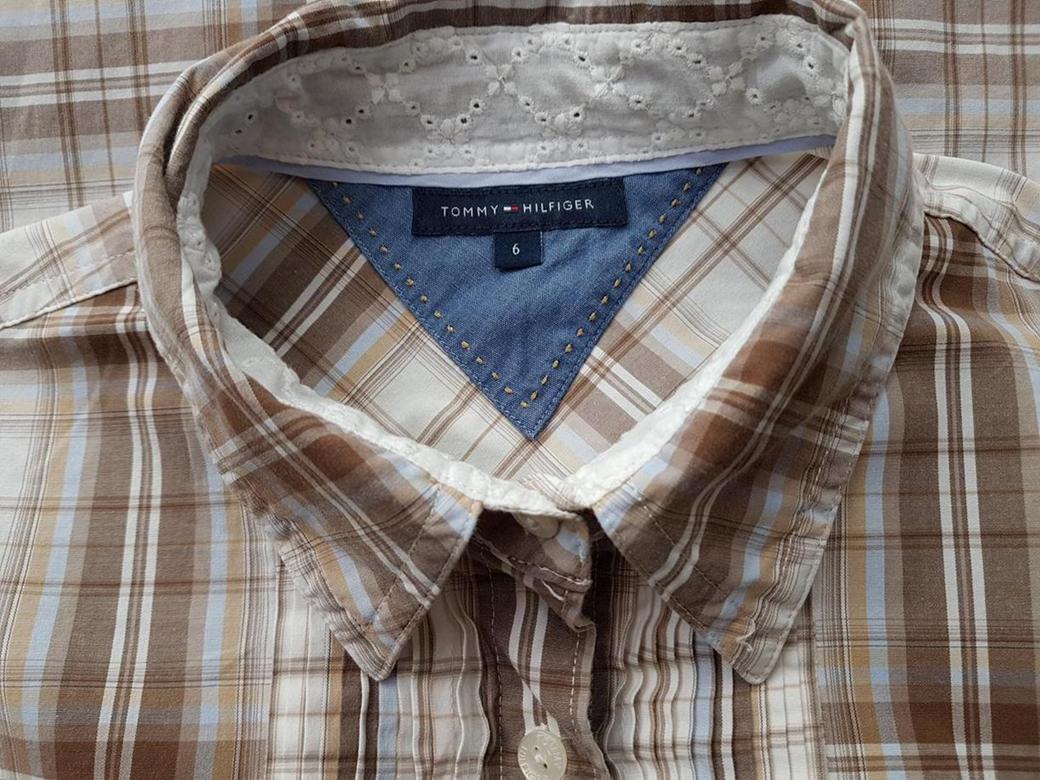 Tommy hilfiger Rozmiar 6 (34) Kolor Beżowy Krata Kołnierz Tunika Popover Bluzka Długi rękaw Materiał Bawełna Tommy hilfiger Rozmiar 6 (34) Kolor Beżowy Krata Kołnierz Tunika Popover Bluzka Długi rękaw Materiał Bawełna