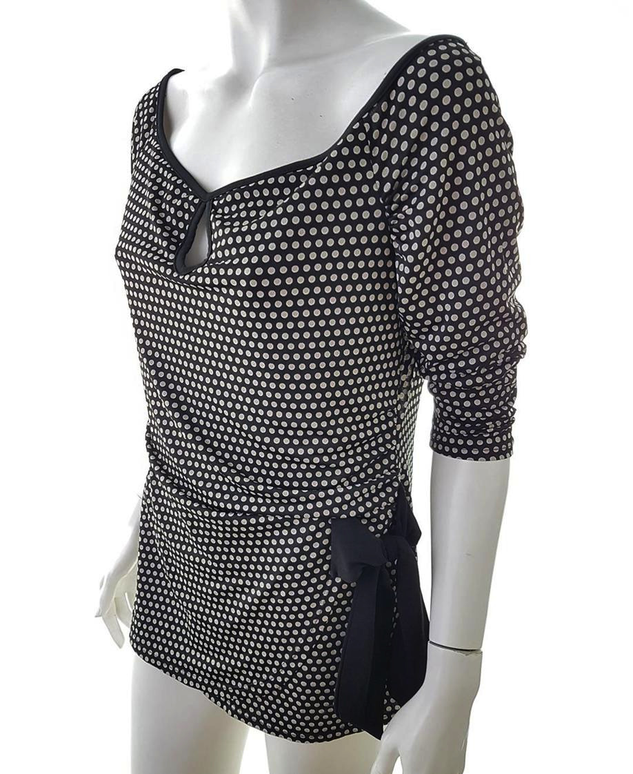 Rozmiar 5 Kolor Czarny Keyhole Crew Neck Bluzka Kopertowa Rękaw 3/4