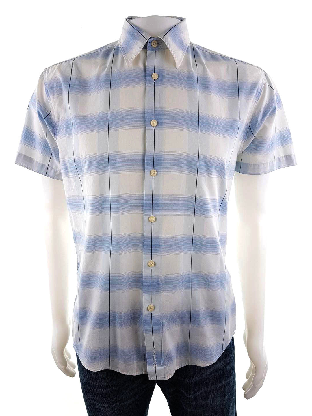 BEN SHERMAN Rozmiar M Kolor Niebieski Kołnierz Męska Koszula Casual Krótki rękaw Materiał Bawełna