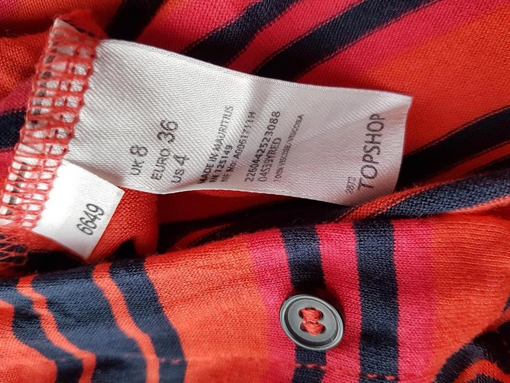 20181114_141806.jpg Topshop Rozmiar 36 Kolor Pomarańczowy Pasy Kołnierz Koszula Zapinana Bluzka Bezrękawnik Materiał Wiskoza 100%