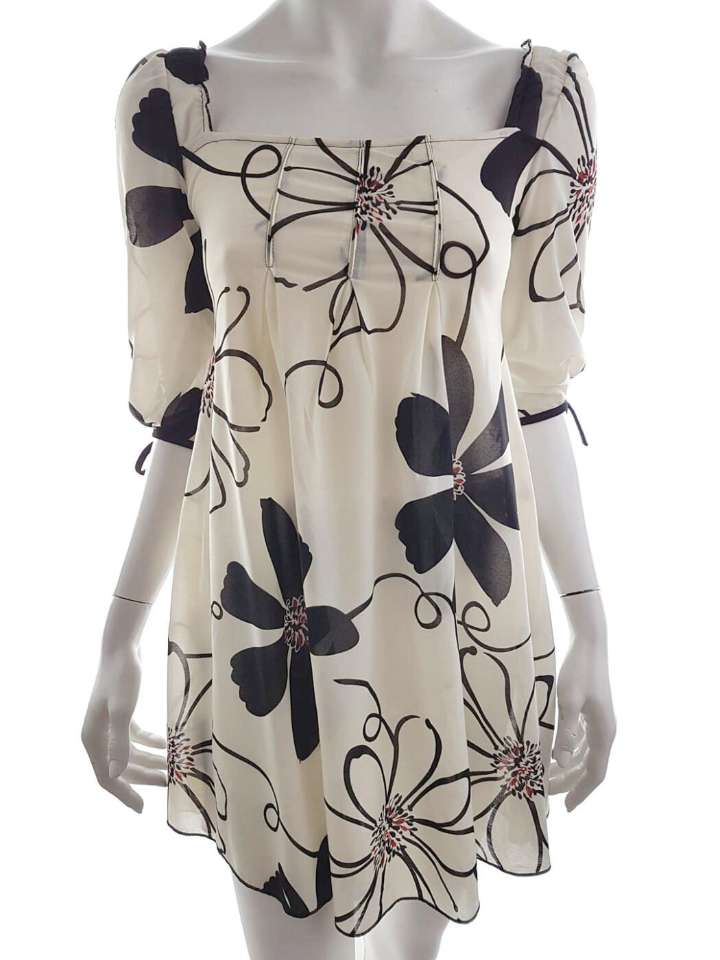 Mina Collection Rozmiar S/M Kolor Kremowy Kwadratowy dekolt Sukienka Mini Rękaw 3/4 Krótka