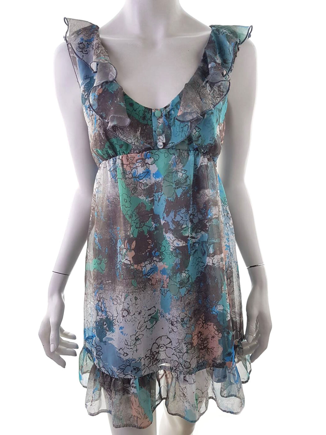 Miss selfridge Rozmiar 12 (40) Kolor Brązowy W serek Sukienka Mini Bezrękawnik Krótka