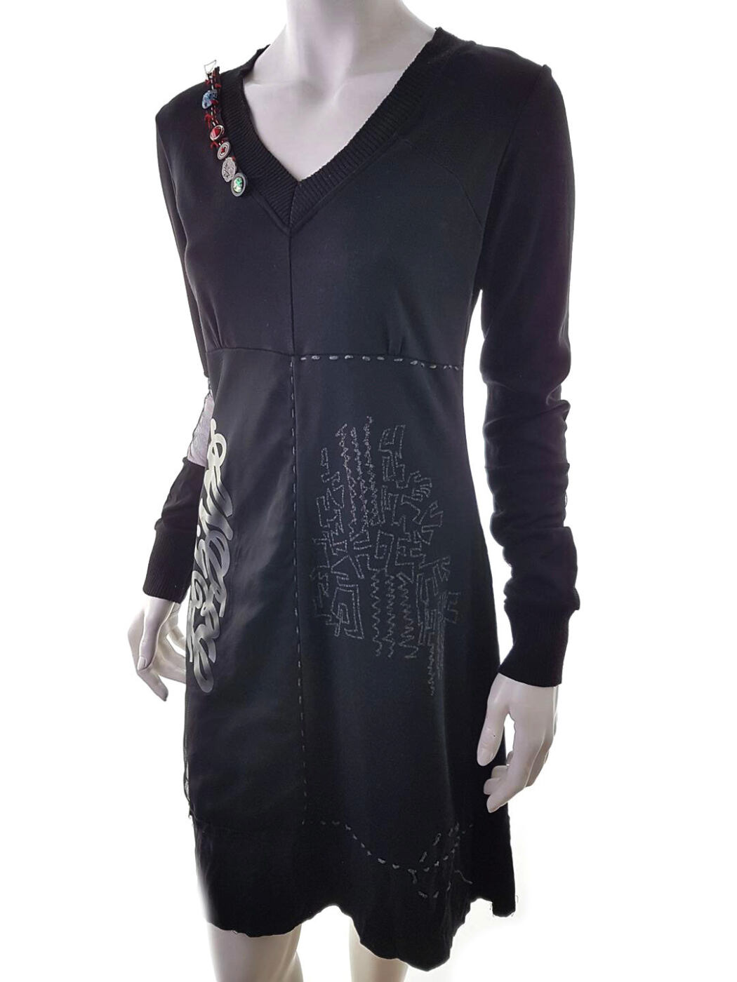Frime Rozmiar L Kolor Czarny W serek Sukienka Sweterkowa Długi rękaw Do Kolan Materiał Rayon Frime Rozmiar L Kolor Czarny W serek Sukienka Sweterkowa Długi rękaw Do Kolan Materiał Rayon