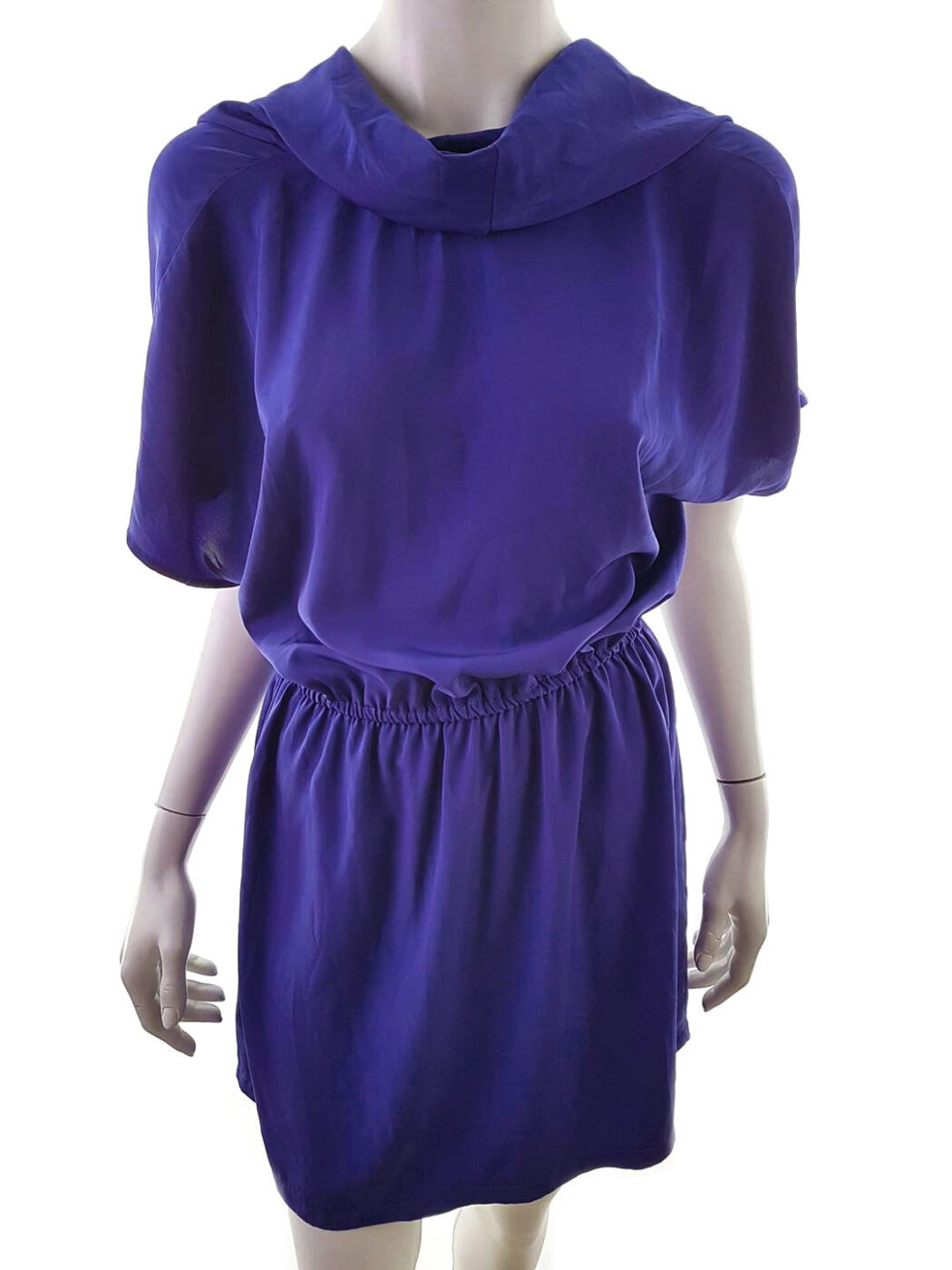 River island Rozmiar 14 (42) Kolor Fioletowy Drapowany dekolt Sukienka Blouson Krótki rękaw Do Kolan