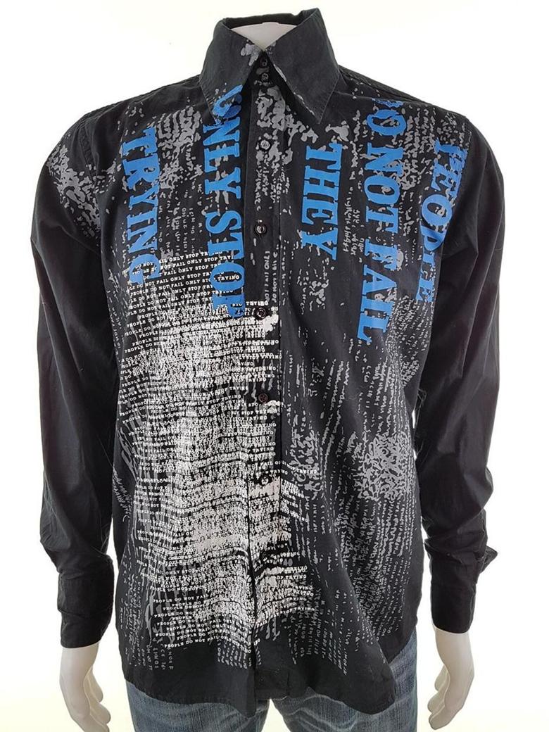 Iced Denim Rozmiar M Kolor Czarny Kołnierz Męska Koszula Casual Długi rękaw Materiał Bawełna 100%